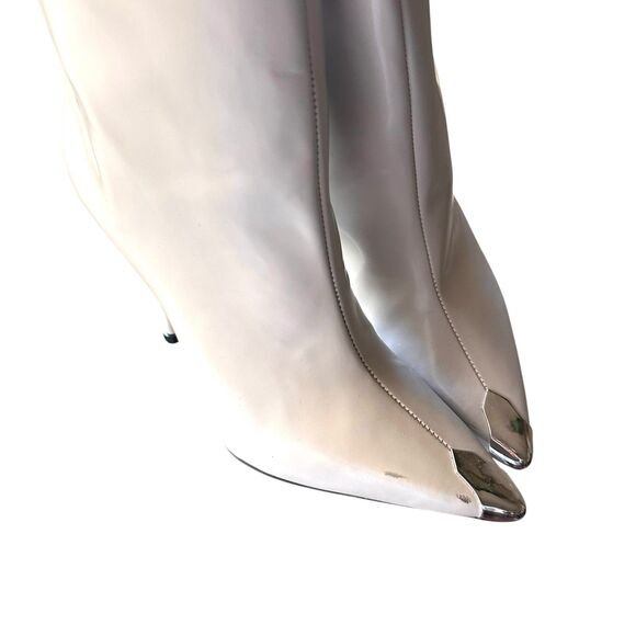 SCHUTZ Knee High Leather Boots Metal Pointed Toe White 9.5 - Picture 3 of 6